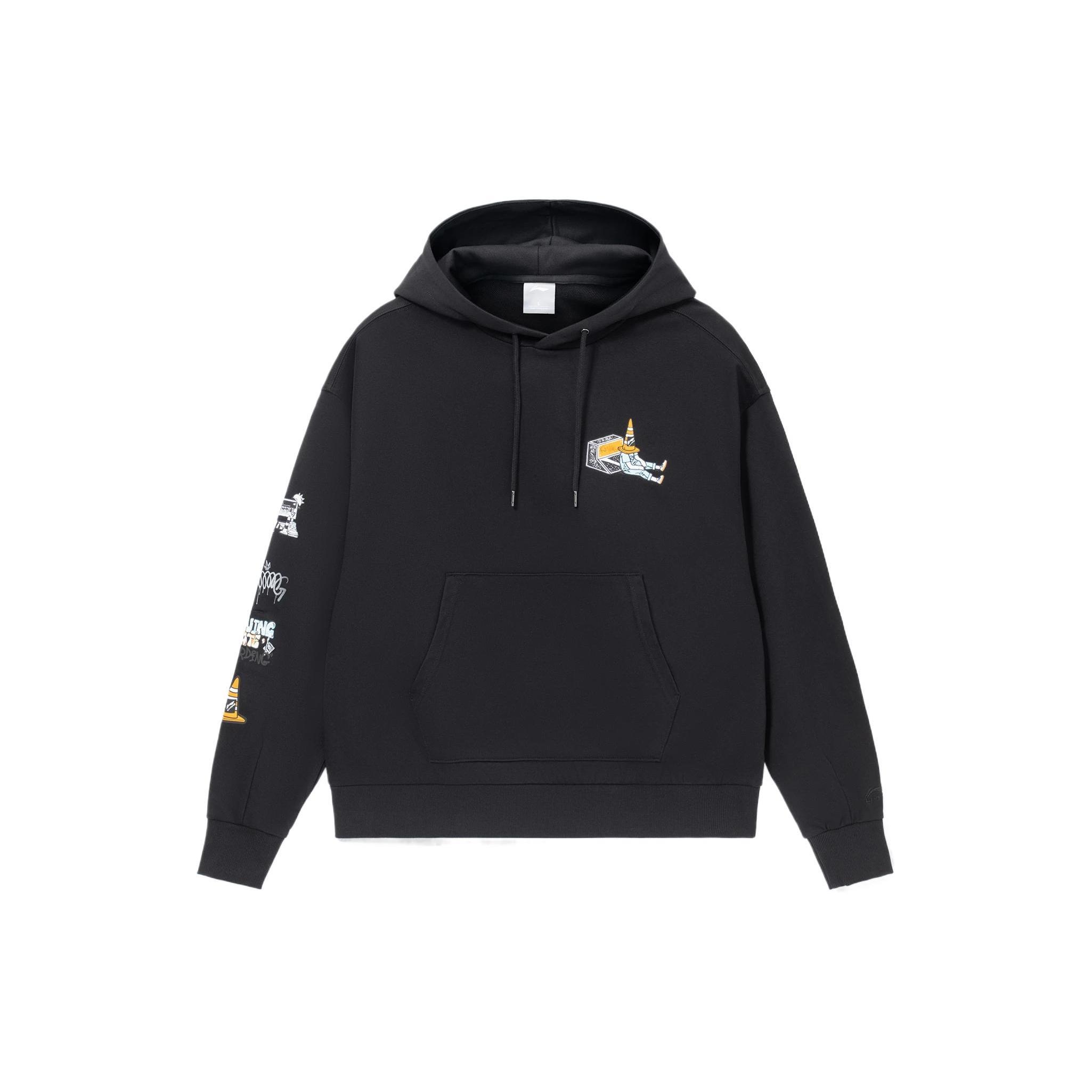 Li-Ning Skateboard Series Funny Pattern Printing Loose Pullover Hoodie Black White Men s AWDS177-4 L