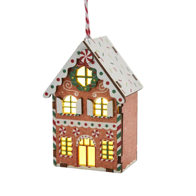 NUCHI Luminous Wooden Christmas Tree Ornaments - Small House Pendant Decorations