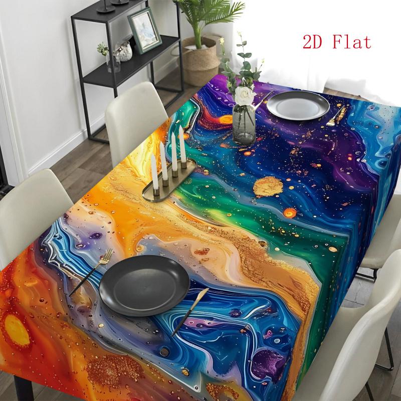 2D Flat 1pc Bohemian Rainbow Pattern Polyester Tablecloth, Washable Table Cover, Decorative Rectangular Tablecloth for Restaurants, Holiday Parties, A