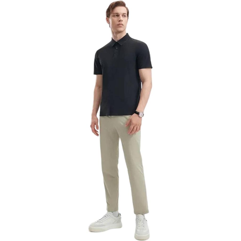 FILA Blue Series Knitted Solid Color Simple Logo Cool Breathable Quick-Dry Short Sleeve Polo Shirt Men Polo Shirts Black F11M422112FBK