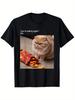 Funny Cat Meme Eating Again Graphic T-Shirt Men's Casual Cotton Tee Breathable Daily Wear