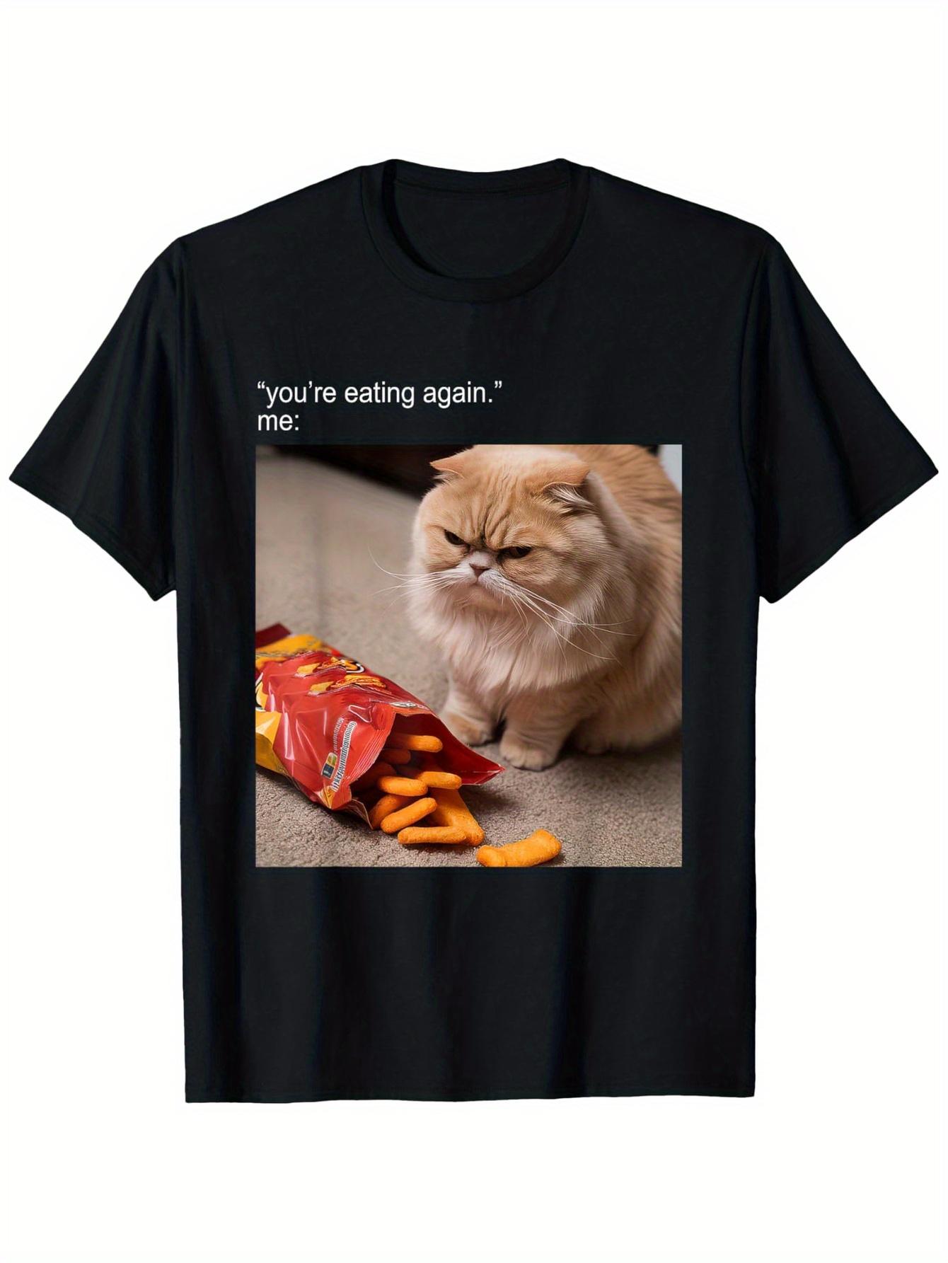 

Funny Cat Meme Eating Again Graphic T-Shirt Men s Casual Cotton Tee Breathable Daily Wear 5XL різнокольоровий