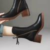Neue Schwarzbraune Retro-Stil Mid-Tube Stiefel mit Seitlichem Reißverschluss Neue Herbst Damen Kurzstiefel mit Dickem Absatz Zapatos De Mujer