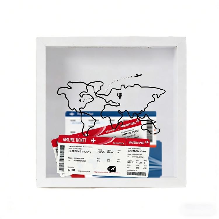 Sturdy Wooden Memory Storage Frame Made To Present Special Event Tickets 20x20cm