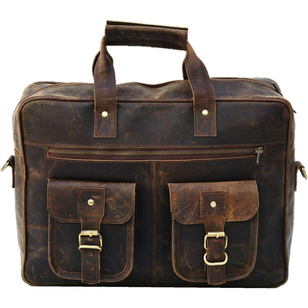 Mens Messenger Bag 16 Inch Vintage Genuine Leather Briefcase Large Computer Laptop Shoulder Bag Brown