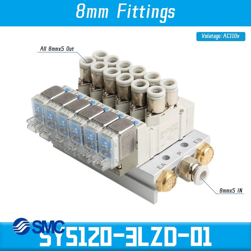 SMC SY5120 SY5120-4LZD-01 SY5120-5LZD-01 SY5120-6LZD-01 Multi-way Combination Manifold Pneumatic Solenoid Valve Control