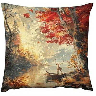 Home Decor Deer By Lake Sunset Landscape Pillow Covers Pattern Cushion Cover Suitable For Sofa Bedroom Car Pillow Cover