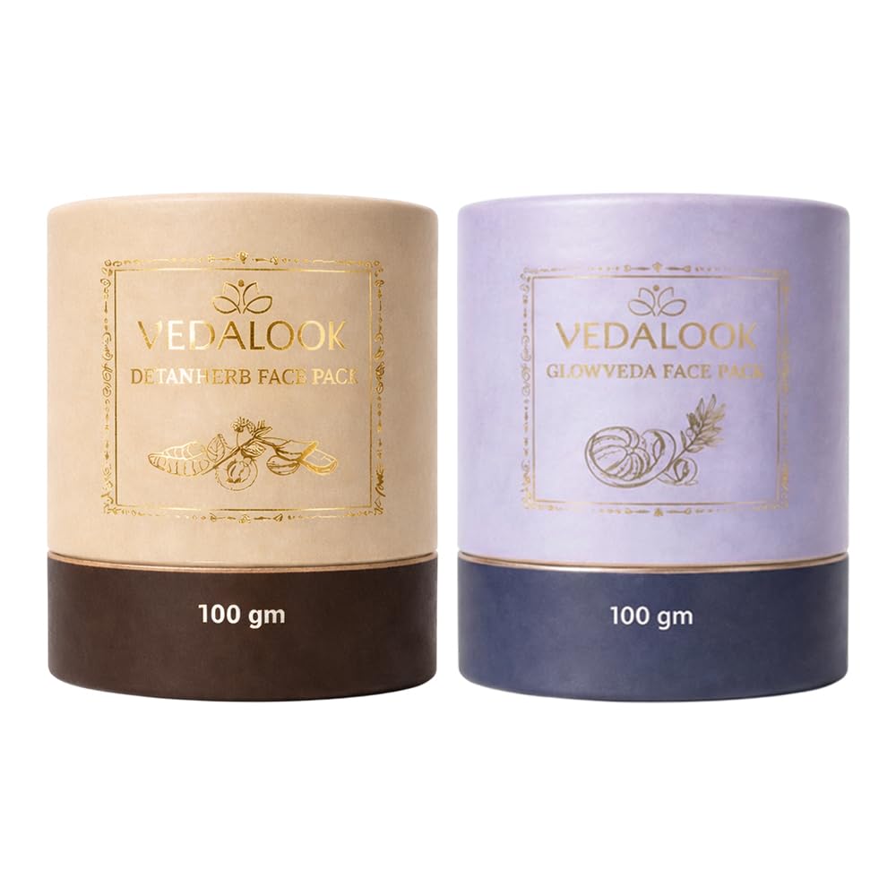 

VEDALOOK Detanherb & Glowveda Face Pack | Multani Mitti Amla Kasturi Haldi Aloe Vera Bakuchi Orange Peel Sandalwood Rose Petal Powder | Blend for