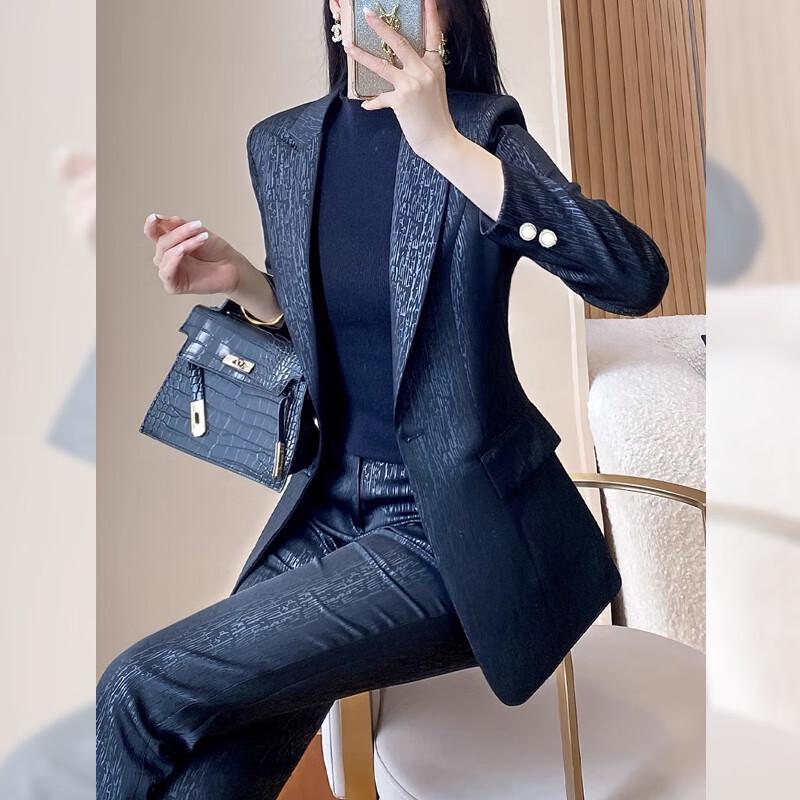 Women's Black Acetate Suit Jacket Set