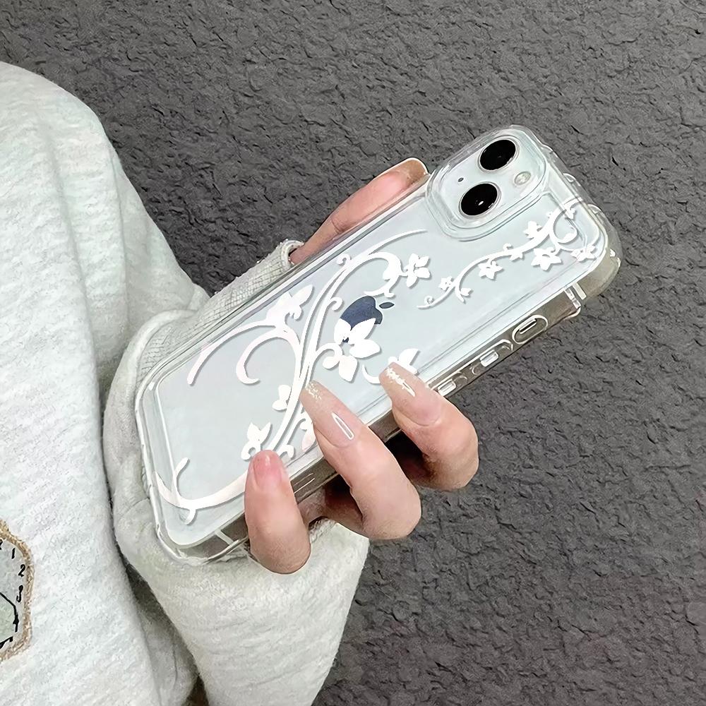 Elegant Minimalist White Floral Vine Phone Case For Iphone 17 Air 16 15 14 11 13 12 16e Pro Max Protective Aesthetic Cover Shell
