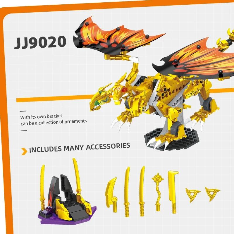452PCS Golden Dragon Building Blocks Prehistoric Flying Dragon Dinosaur Model Bricks Set Educational Toys For Kids Holiday Gifts