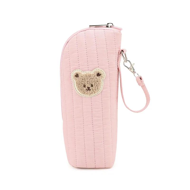 Design Baby Bottle Tote Bag with Aluminum Foil Insulation Bags Cute Bear Water Bottle Thermal Storage Pouch with Stroller Hook