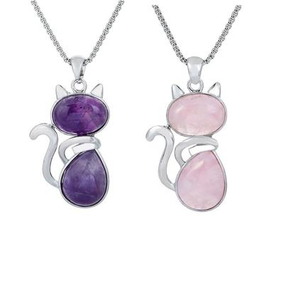 Pink Purple Stone Pendant Cute Shape Cat Jewelry Necklaces Cat Necklaces  Valentine's Day Gift