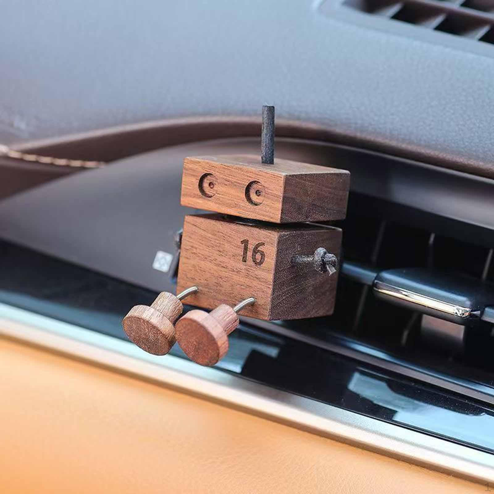 

Wooden Robot Car Air Freshener Vent Clip with Fragrance Oil Conditioning for Trucks