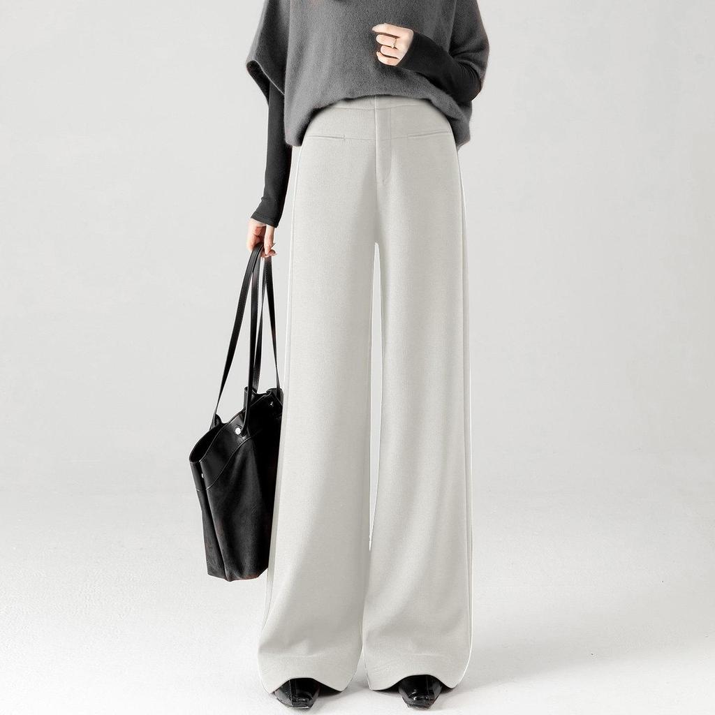Elegant High-Waisted Wool Wide-Leg Pants for Women - Winter 2025 Style, Thickened A-Line, Casual and Loose Fit