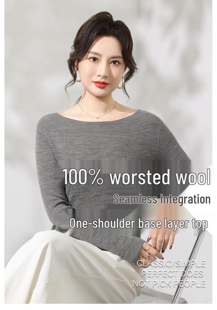 Le Kasha Elegant One-Shoulder Knit Sweater - Women's Autumn/Winter Slim Herringbone Top
