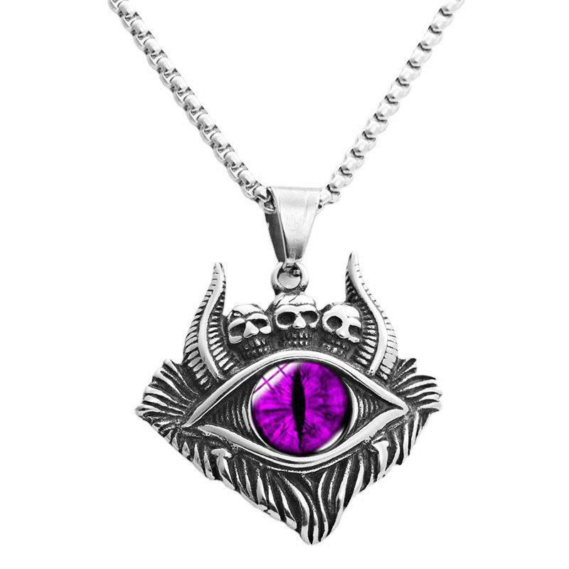 Vintage Devil's Eye Necklace Men's Trendy Personality Dark Style Punk Jewelry Blue Eye Pendant