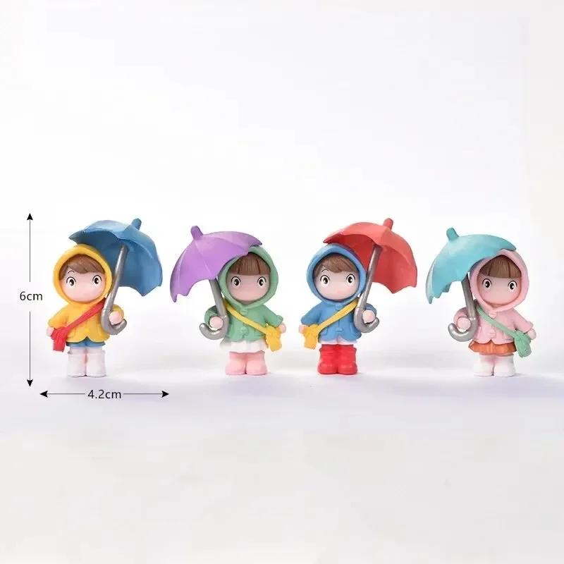 4PCS Cartoon Character Little Girl Home Decoration Ornament Car Decoration Ornament Umbrella Girl Model