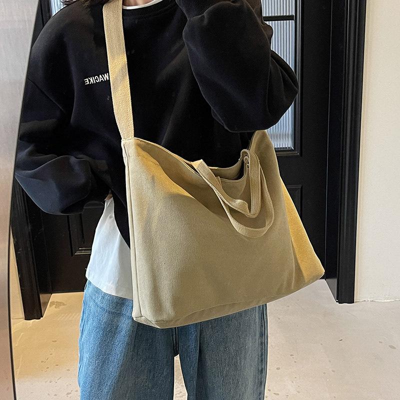 Canvas Bag Women's 2025 New Simple Casual Large-capacity Shoulder Messenger Bag Versatile Commuter Bag Class Bag Tide