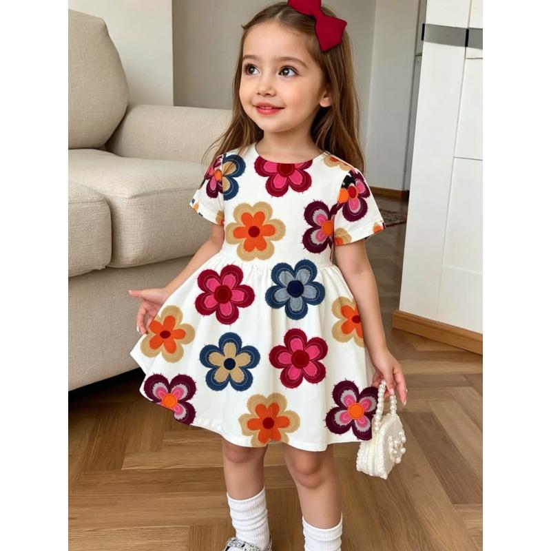Cute Polka Dot Bow Dress for Girls Casual Short Sleeve Dress Comfortable Girls Clothes Summer Tops Children's Clothing