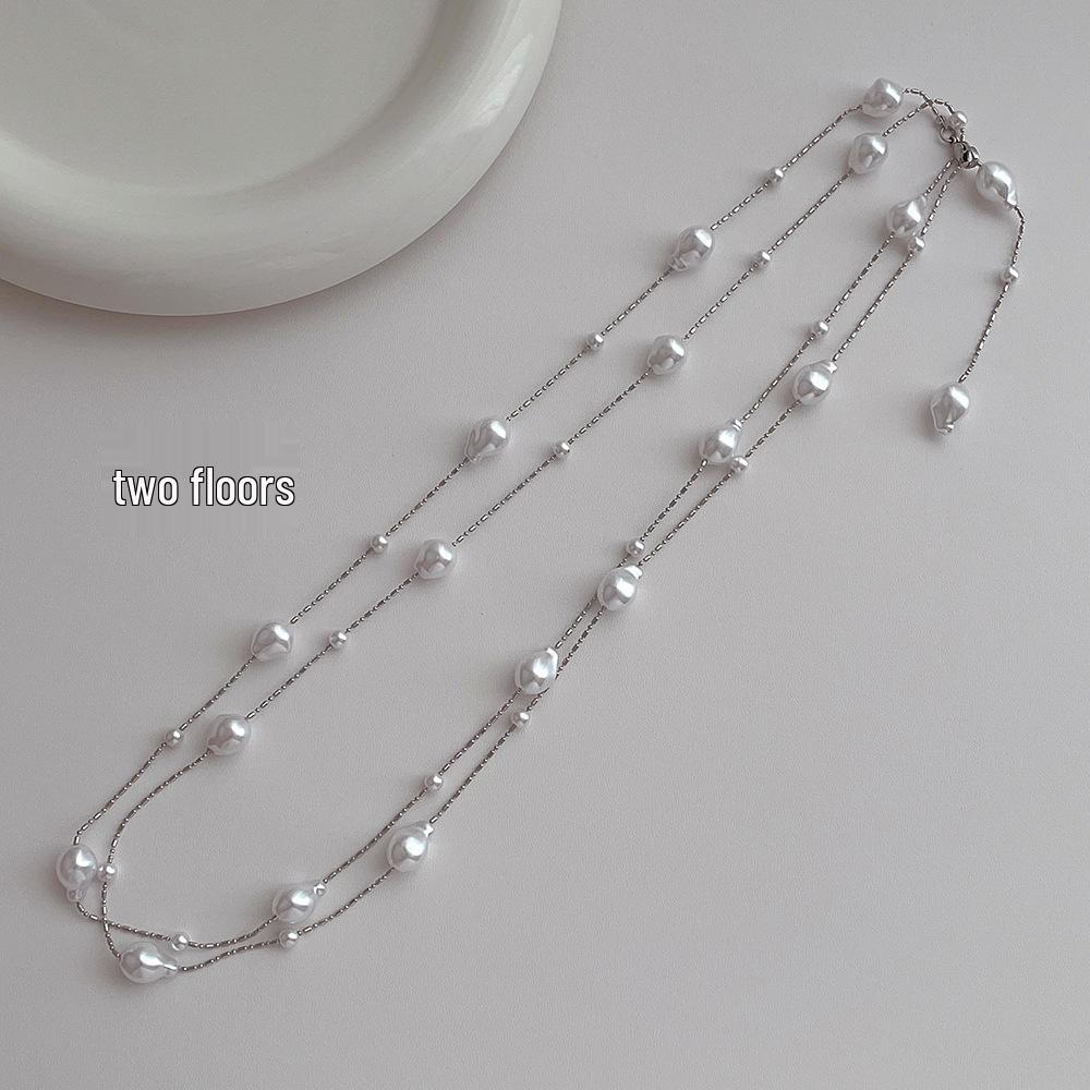 Elegant Baroque Pearl Long Necklace – Versatile, Light Luxury Clavicle Chain for Women