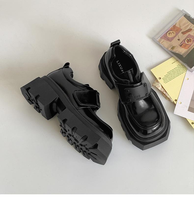 Retro Brown Thick Heel Platform Small Leather Shoes Women's 2025 New Versatile Skirt Velcro Heel Loafer Shoes