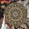 Vintage Mandala Metal Wall Art Round 7.87 Inch 2D Flat Floral Decorative Plate for Home Decor Green Brown Beige