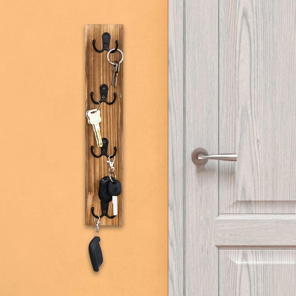 Wall Mount Key Holder Rack with Hooks Decorative Farmhouse Vertical Hanger for Entryway Home