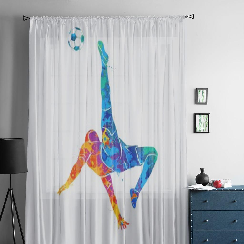 Ball Fußballspieler Tüll Gardinen für Wohnzimmer Dekoration Vorhang für das Zimmer Schlafzimmer Küche Voile Organza Vorhänge