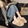 Fairy Wind Plush Cross Cotton Slippers Female Large Size Outer Wear 2025 New Spring and Autumn Home Use Non-slip Word Hair