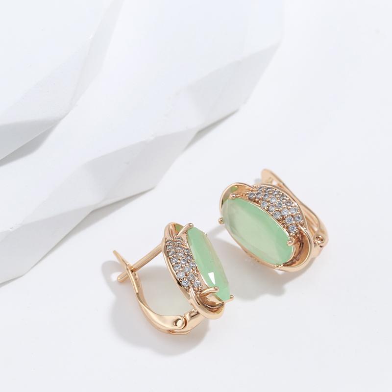 Emerald Cut Oval Natural Zircon Drop Earrings Women  Rose Gold Color Crystal Accessories Ethnic Daily Fine Jewelry