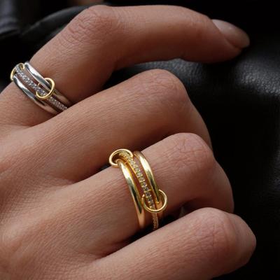 New Multi Connected Triple Layers Loop Ring for Women Gold Color Interlocked Link Stacking Rings CZ Zircon Punk Jewelry Bijoux