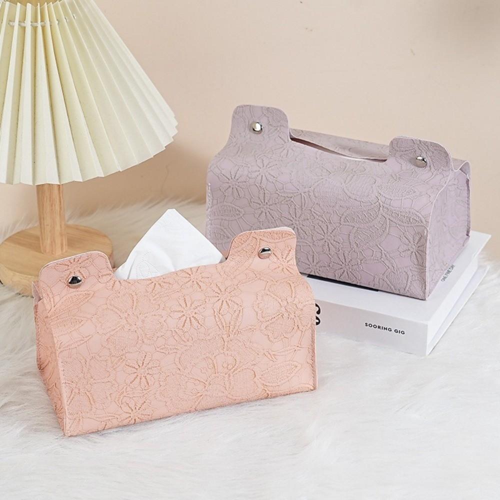 Nordic PU Leather Tissue Box Decorative Cherry Blossom Pattern Napkin Holder Durable Paper Tissue Case Bathroom