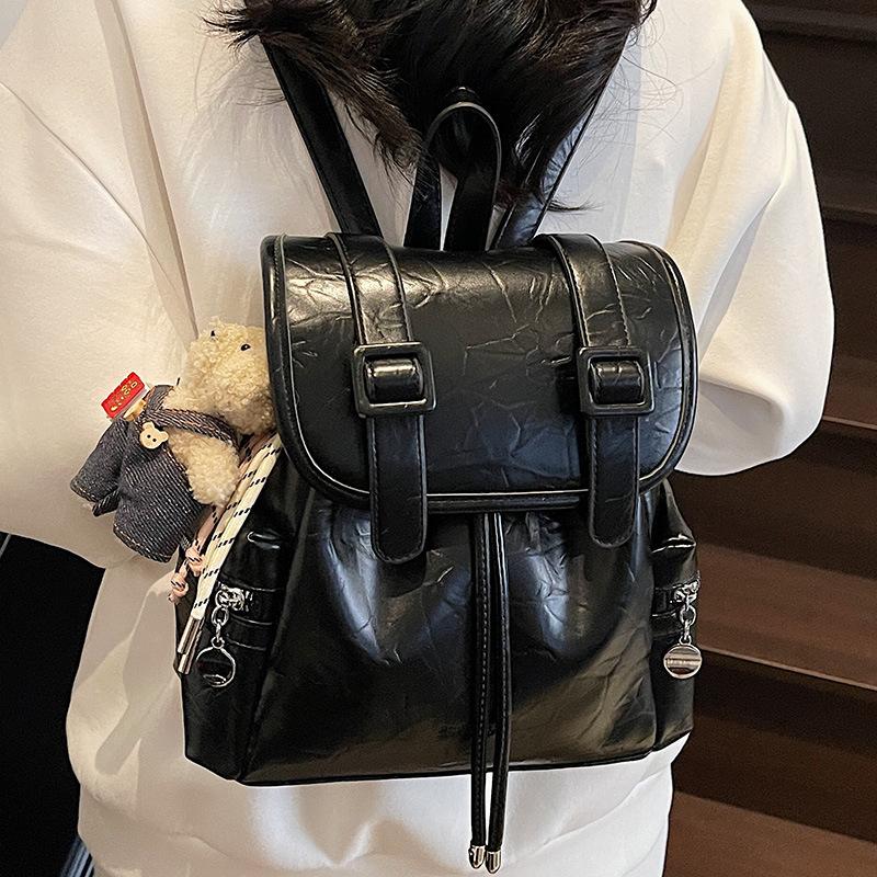 Large Capacity Casual Backpack Women's New College Style Student Schoolbag Simple Leather Travel Backpack