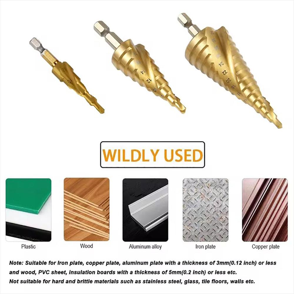 4-32mm/4-20mm/4-12mm HSS Titanium Coated Stepped Drill, Conical Drilling Tool Cutting Wood Holes and High Speed Steel Metal