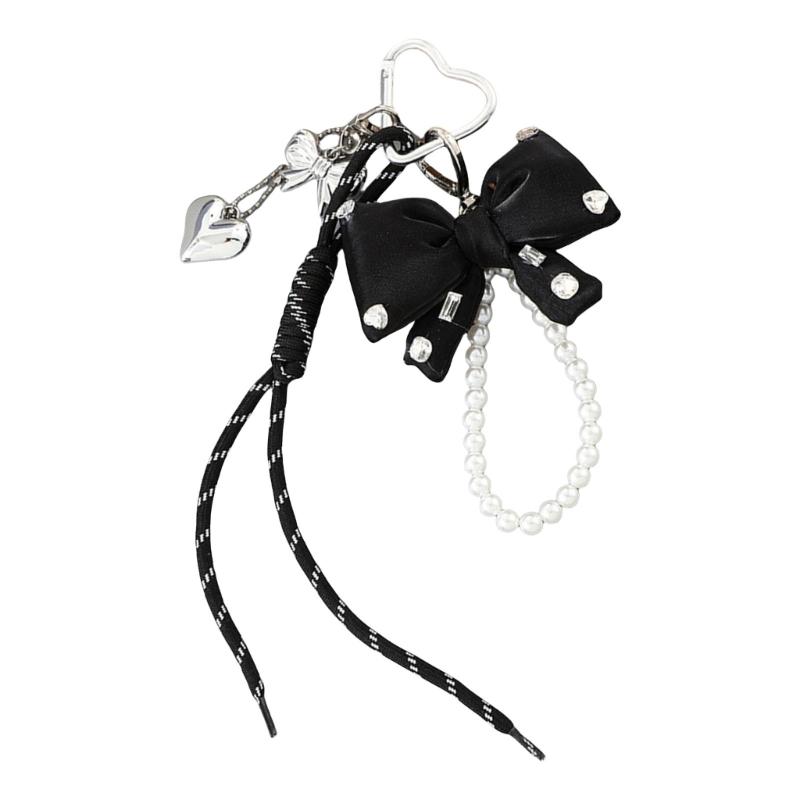 

Black Artificial Pearls Bows Bag Accessory Purse Decoration Rope Keychain Adds Style and Sophistication to Any Outfit чёрный
