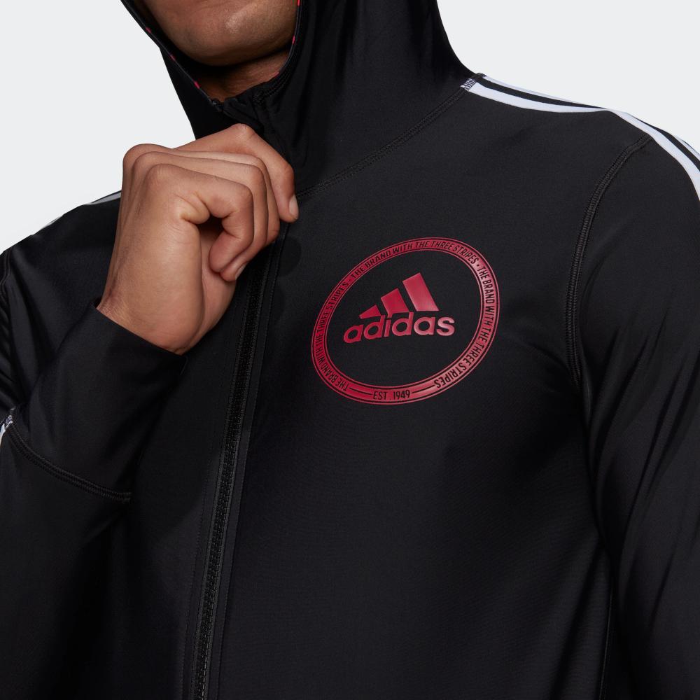Adidas Long Sleeve Rash Guard Zip Hooded Casual Comfortable Sports Logo Jacket Men Jacket Black HB1682