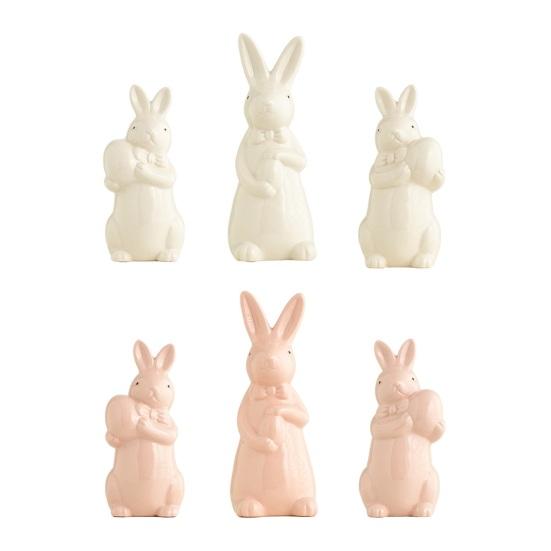 Easter Holding Egg Rabbit Figurine Ceramics Bow Tie Bunny Statue Sculpture Spring Easter Holiday Party