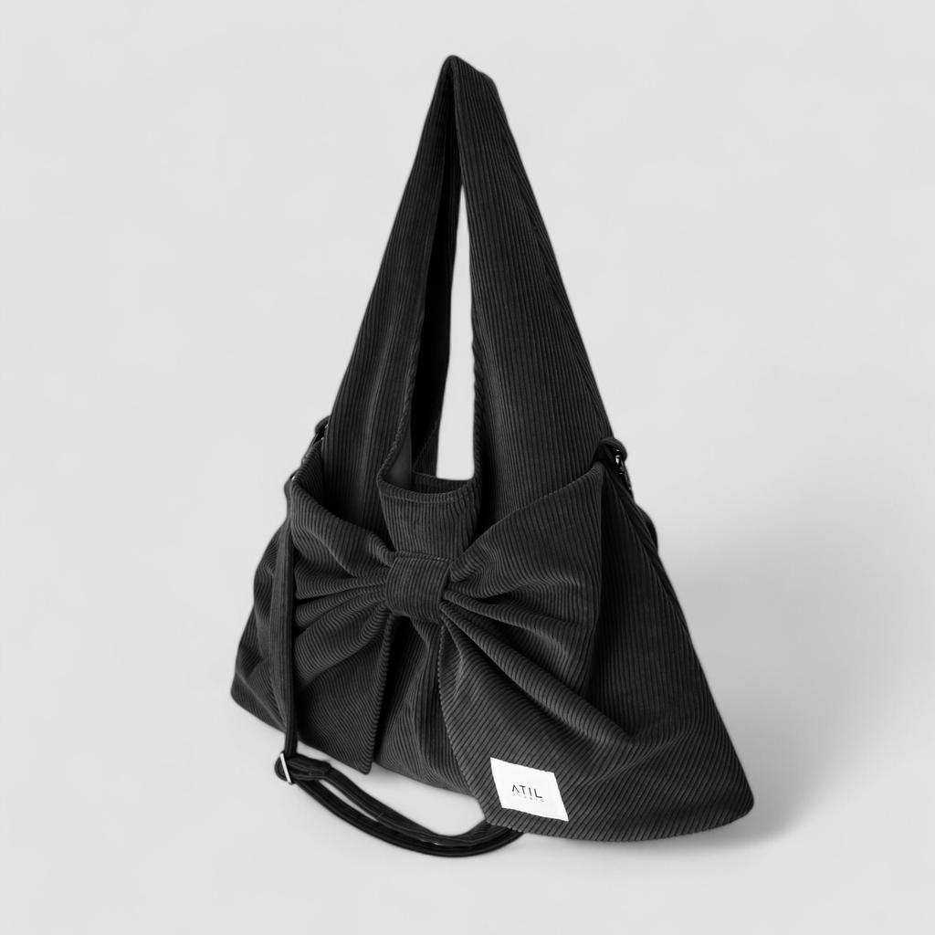 Atil Studio Corduroy Dewey Ribbon Hobo Shoulder And Crossbody Bag _ [Black]