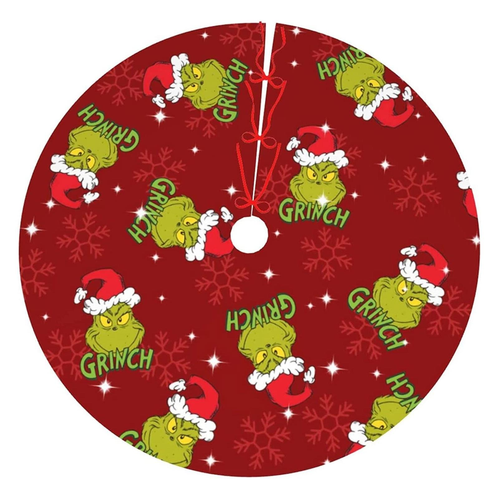 

120cm Christmas Cute Floral Tree Skirt Warm Atmosphere Floor Mat Decoration Rug One Size красный