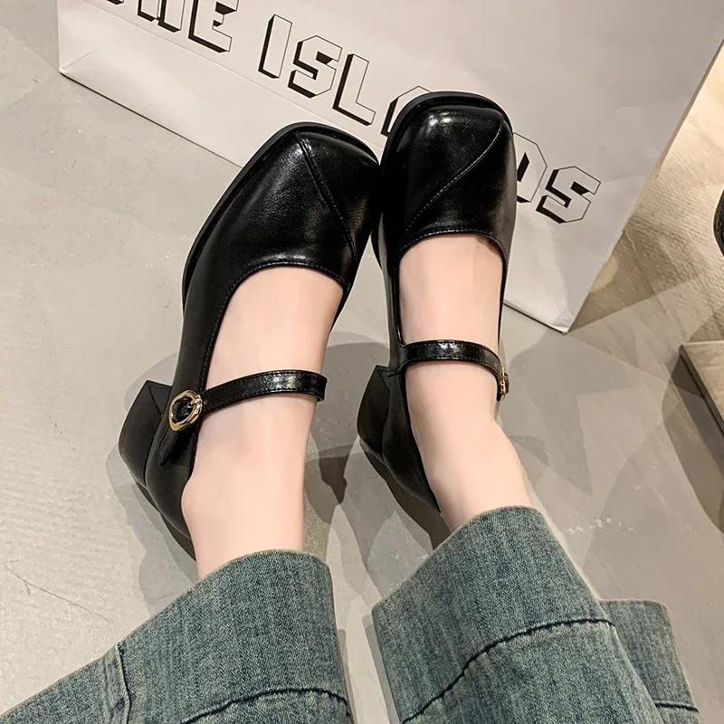 Design Office Lady Pumps Shoes Casual Thick Heel Buckle 2025 Spring Autumn Female Square Toe Mary Jane Shoes