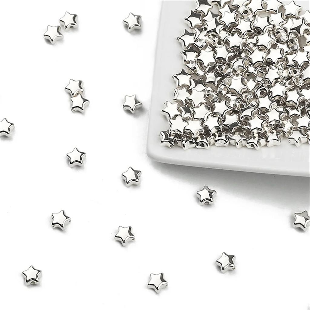 TX22 6/10/12mm 50pcs Solid Color Manual Alien Star Shape Beaded Exquisite Charm Plated Beads Jewelry DIY Bracelets Accessories