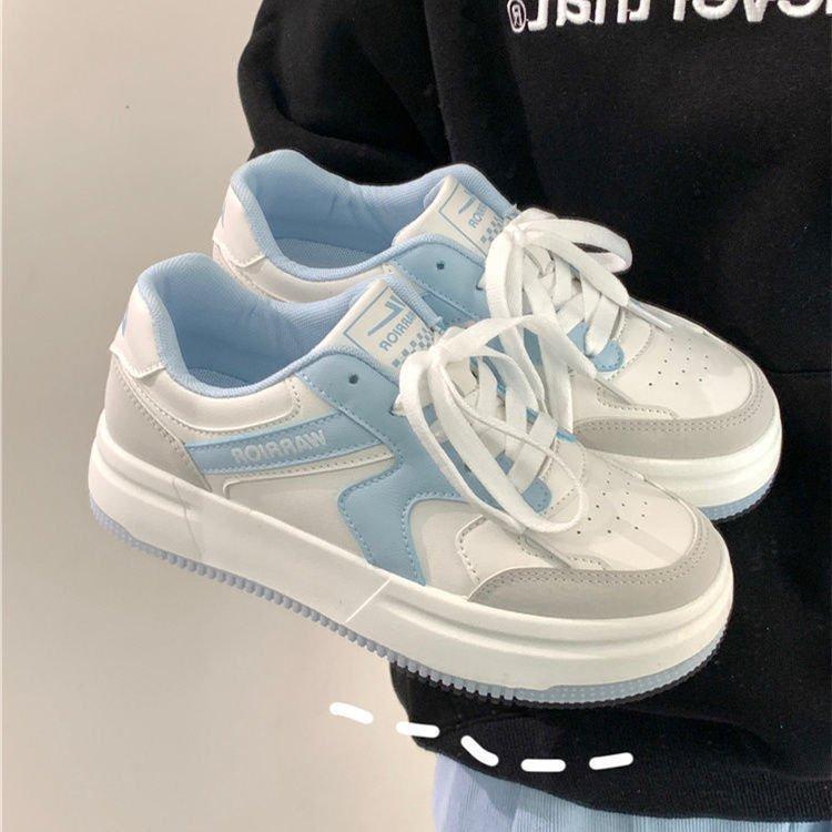 

Маленькие белые туфли молочного цвета fufu, женская мода, хорошо сочетаются с новой спортивной обувью на платформе и обувью для отдыха в колледже 2024 года, женской обувью для ветра 35 светло-синий