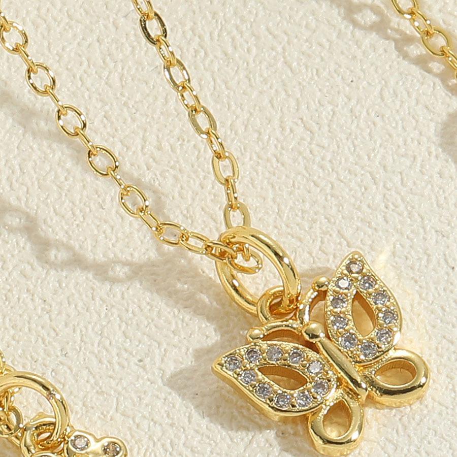 2025 New Fashion Women Temperament Zircon Inlaid Butterfly Flower Umbrella Oil Drip Lock Pendant Clavicle Chain Necklace Jewelry