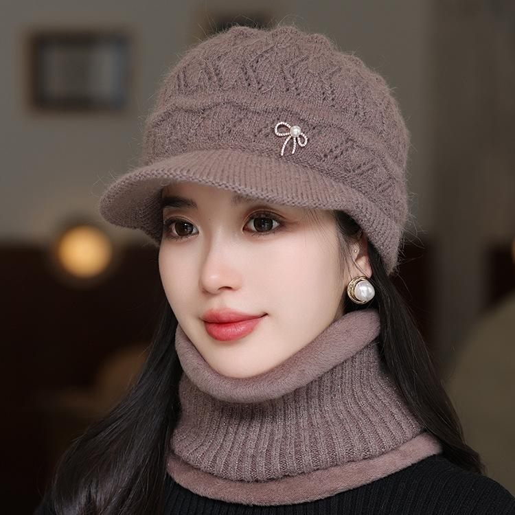 Fashionable and Versatile Wool Peaked Hat with Velvet Ear Protection  Mother's Hat  Cold Proof Knitted Hat