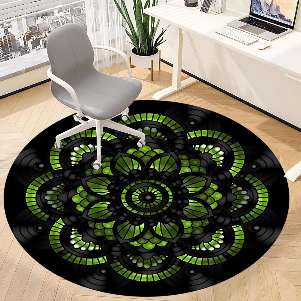 1PC Black Green Mandala Pattern Chair Carpet for Office, Indoor Non-Slip Washable Carpet, Soft Comfortable Mat For Office Room Yy250930254