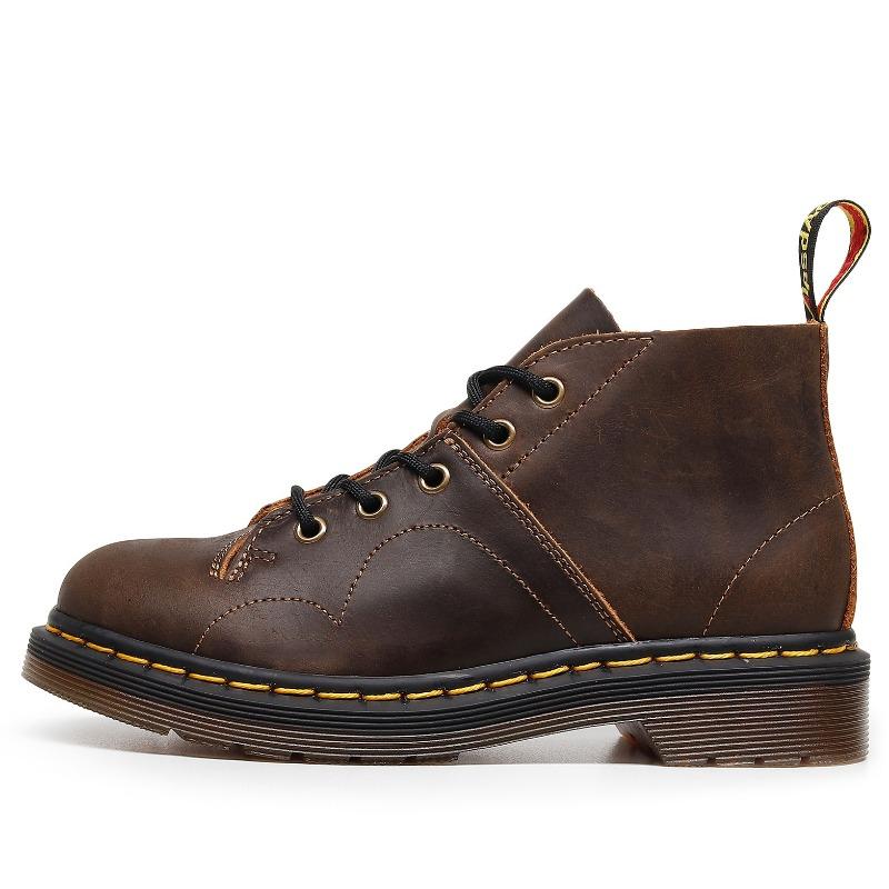 

New hole 1 monkey face locomotive boots women s head layer Crazy Horse brown short boots round head men s and women s leather Martin boots 35