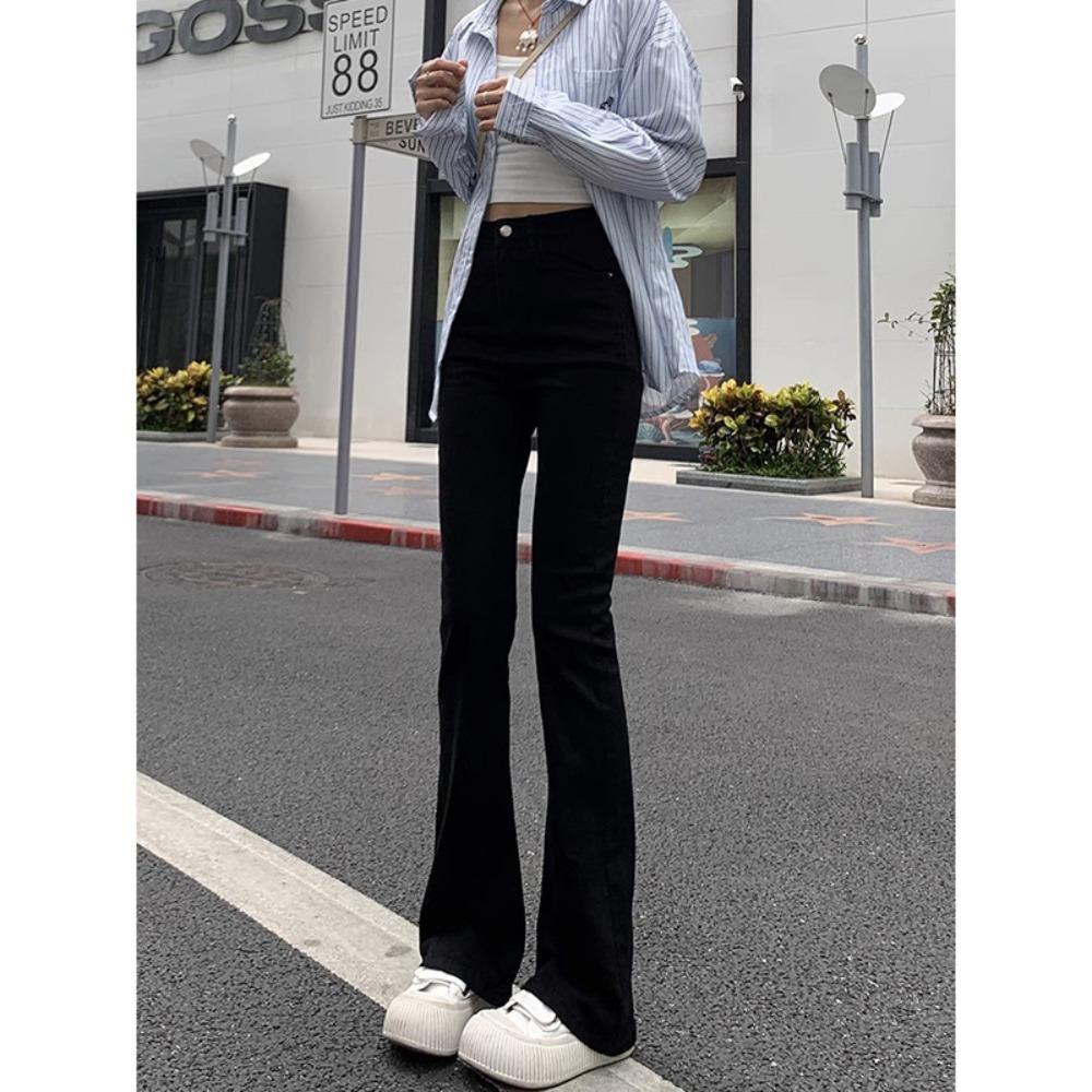 Micro-pull jeans women's spring and autumn new high-waisted and thin horseshoe pants small high-flared jeans