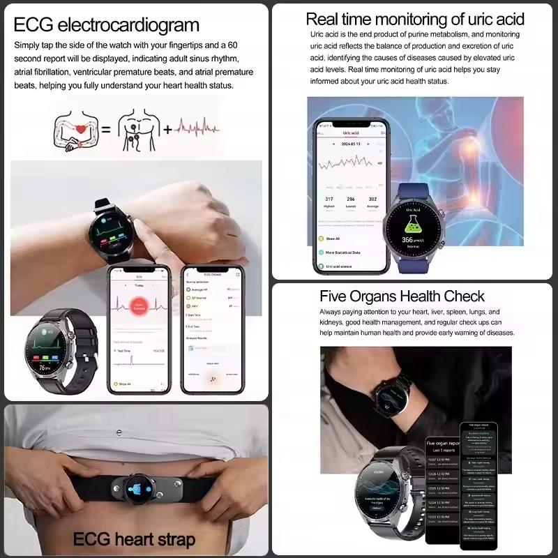 2025 New CES Science Sleep Aid Smart Watch Men Laser Treatment Three High ECG+PPG Body Temperature BT Call Health Smartwatches