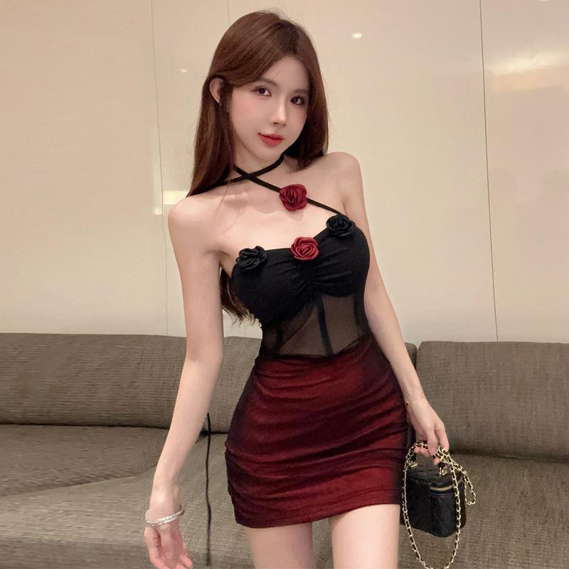 

Женское модное обтягивающее платье Spice Girl Flower Halter Mesh L бордовый